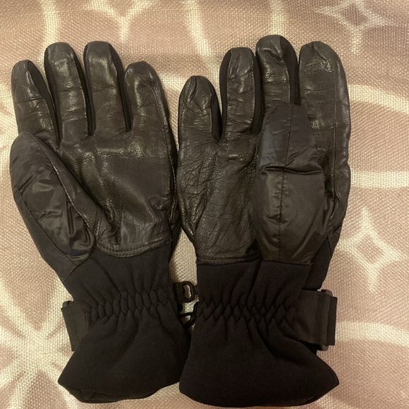MONCLER AUTHENTIC Women's Black Leather Puffer Quilted Grenoble Gloves Size M - Picture 7 of 16